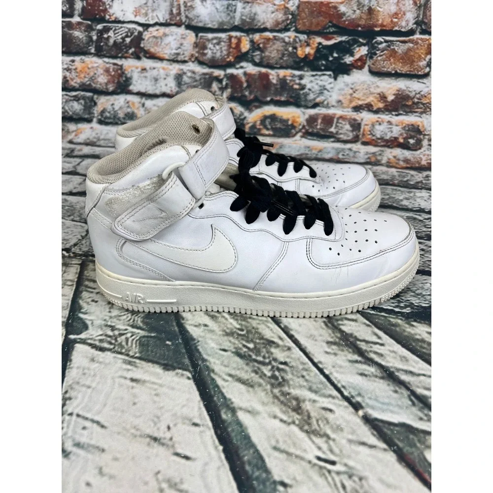 Nike Air Force 1 Mid White Leather Basketball Sneakers‎ Mens US 8.5